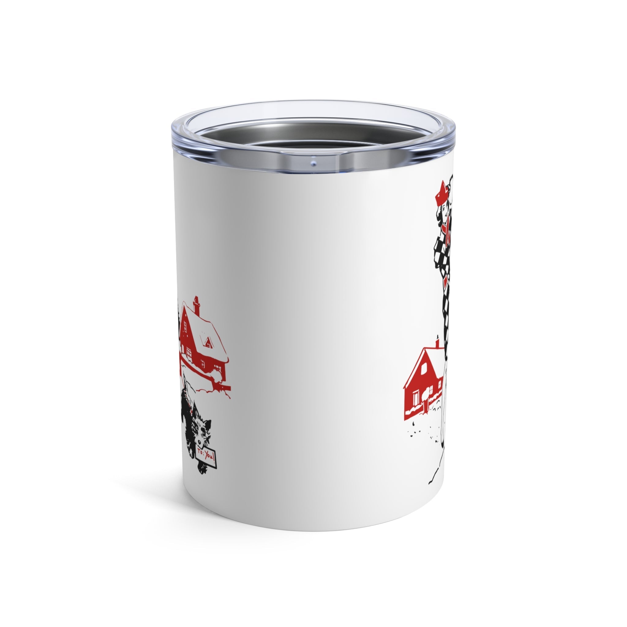 Lady With Black Scottie Mid Century Retro Christmas Print Stainless Steel Tumbler 10oz