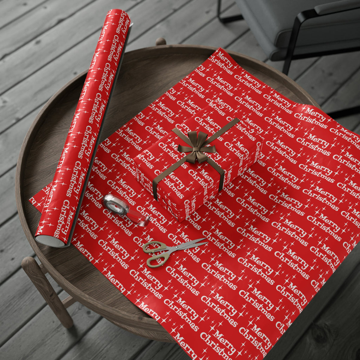 Merry Christmas Starburst Red Atomic Mid Century Retro Christmas Style Holiday Gift Wrap Paper - Glossy Or Matte