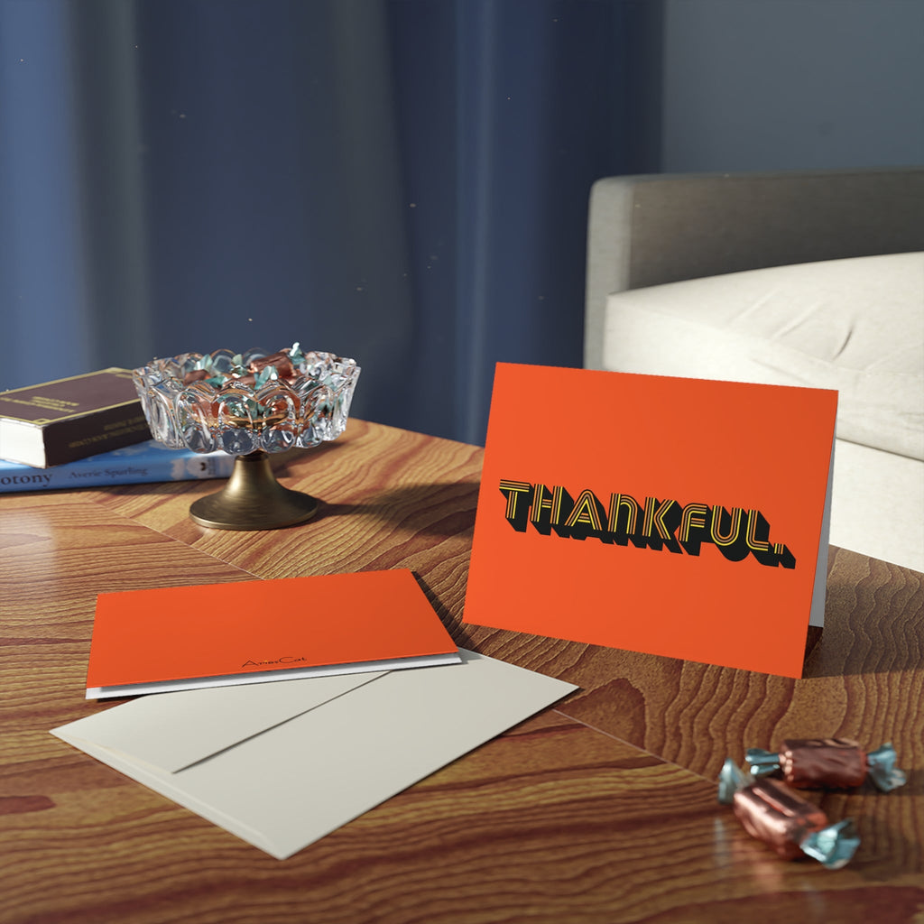 Thankful Retro Style Thanksgiving Thank You Print Matte Greeting Cards (8, 16, and 24 pcs)