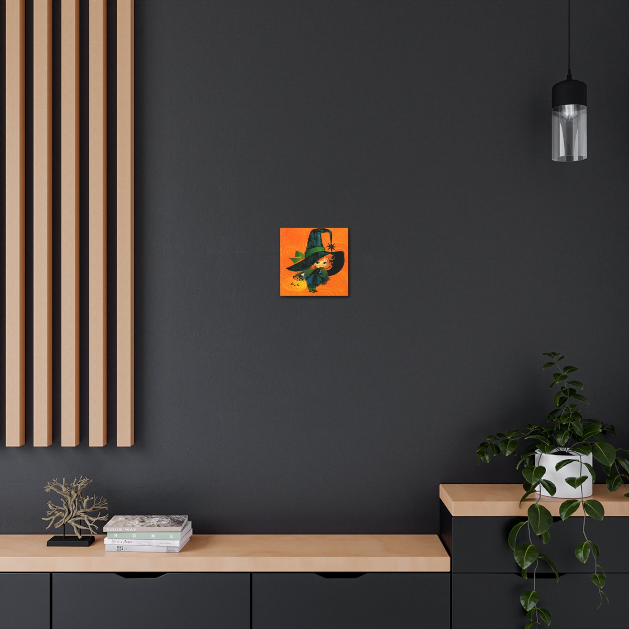 Cute Orange Witch Mod Retro Halloween Decor Print Canvas Gallery Wrap