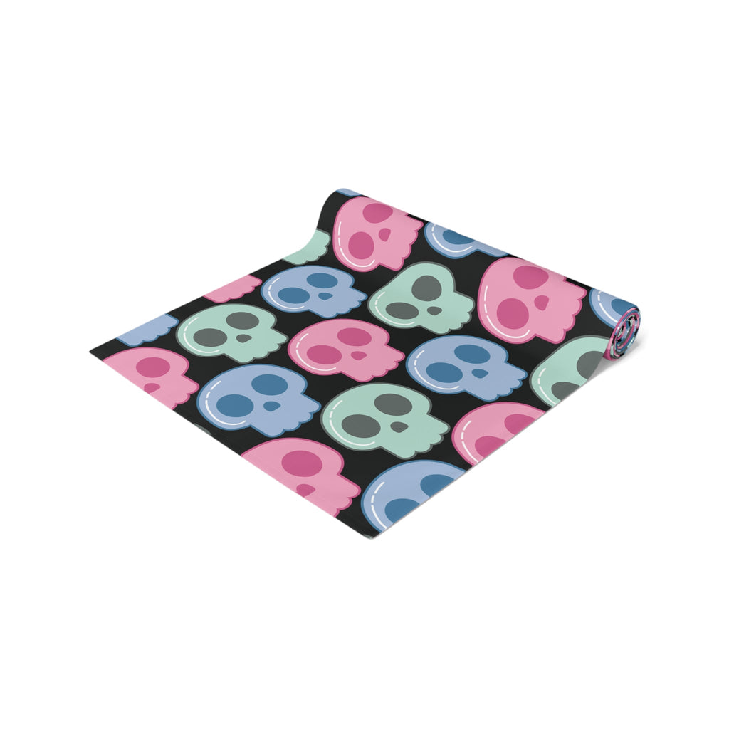 Pastel Goth Skulls Cute Halloween Black Decor Cotton Poly Table Runner