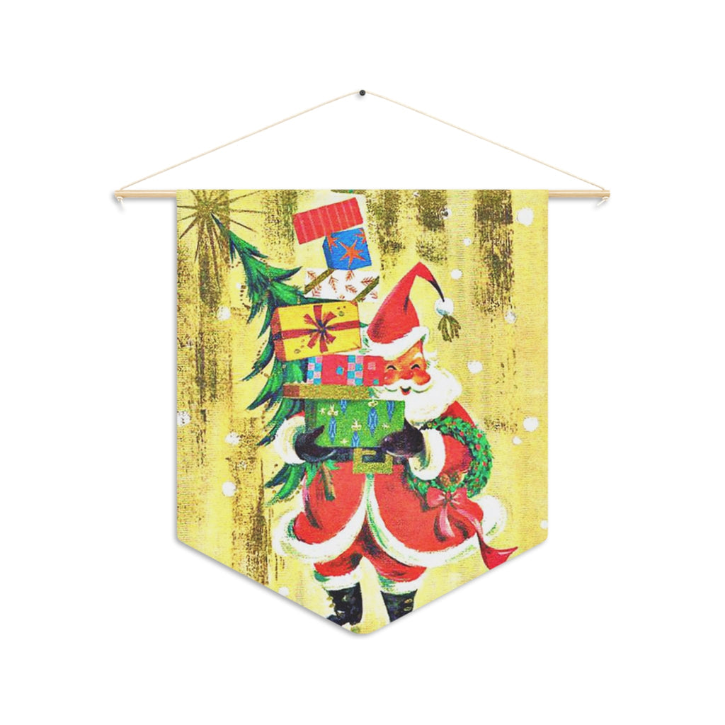 Santa With Presents And Christmas Tree Retro Christmas Print Wall Hanging Banner Flag