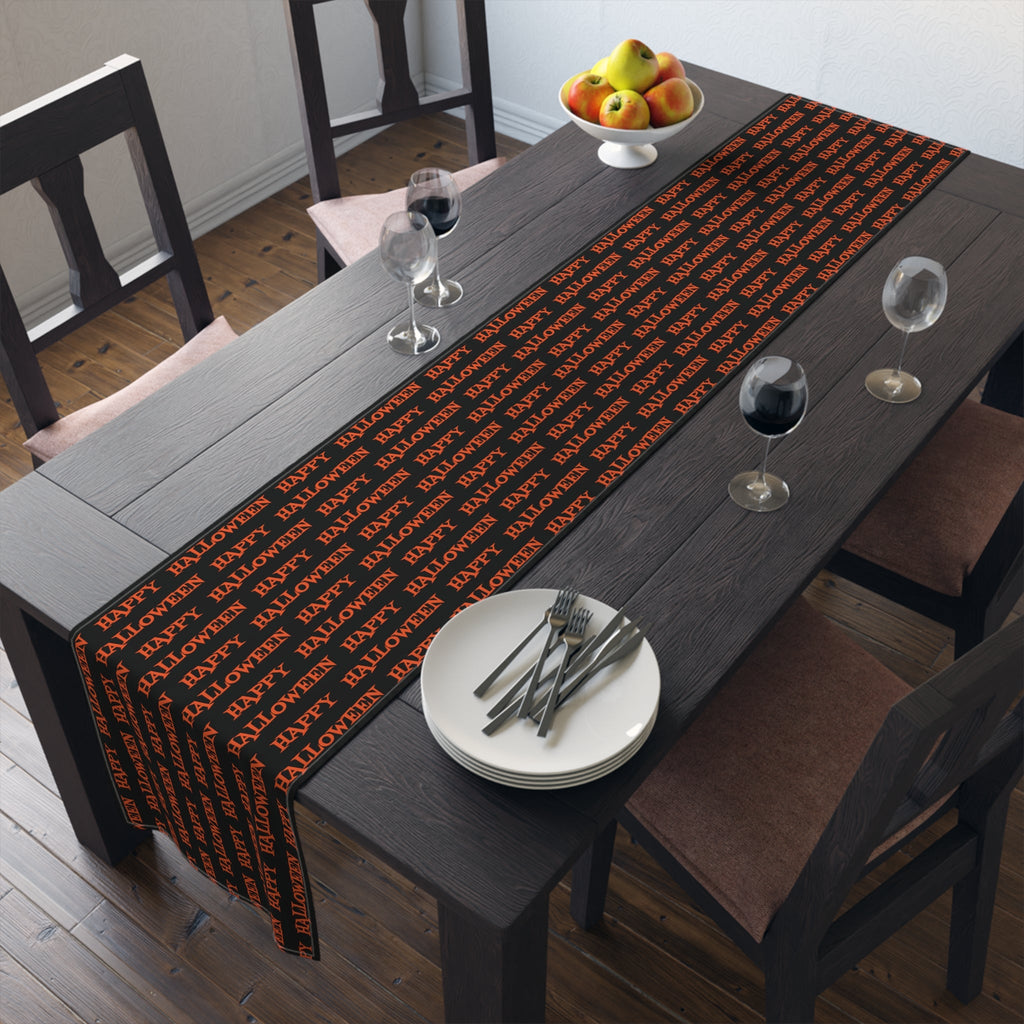Happy Halloween Atomic Mid Century Retro Style Fall Autumn Halloween Decor Cotton Poly Table Runner