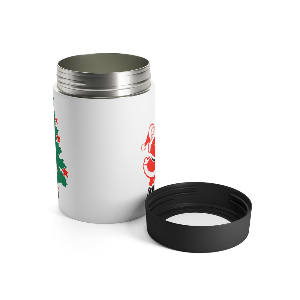 Santa Decorating Christmas Tree Mid Century Retro Christmas Print Stainless Steel Can Holder