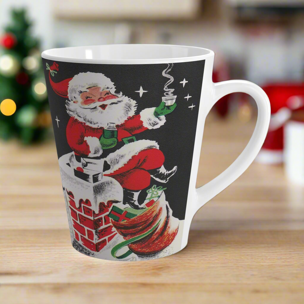 Santa On Chimney Midcentury Retro Christmas Latte Coffee Mug
