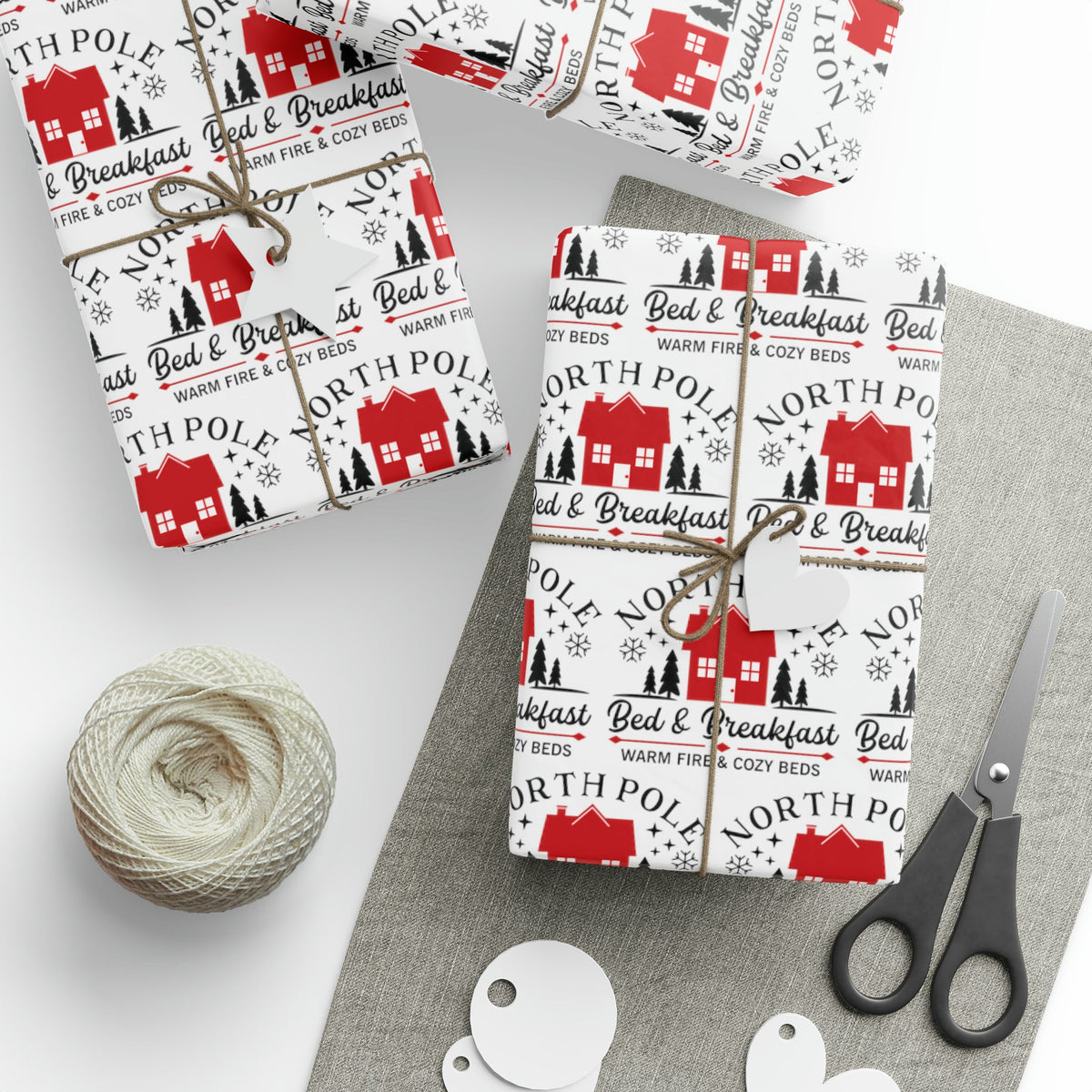 North Pole Bed And Breakfast Christmas Print Holiday Gift Wrap Paper - Glossy Or Matte