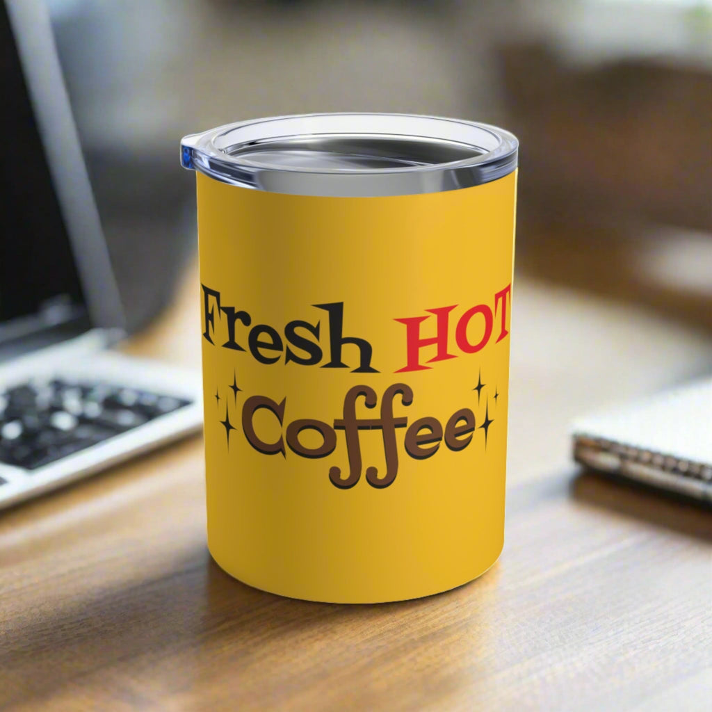 Fresh Hot Coffee Yellow Tumbler 10oz Stainless Steel Atomic Era Style