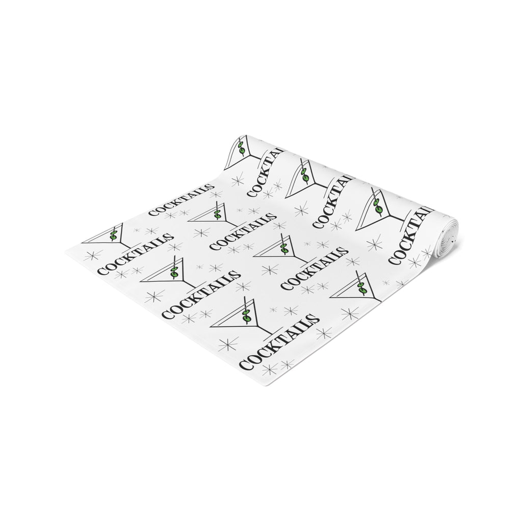 Martini Cocktails Atomic Mid Century Retro Style Print Cotton Poly Table Runner
