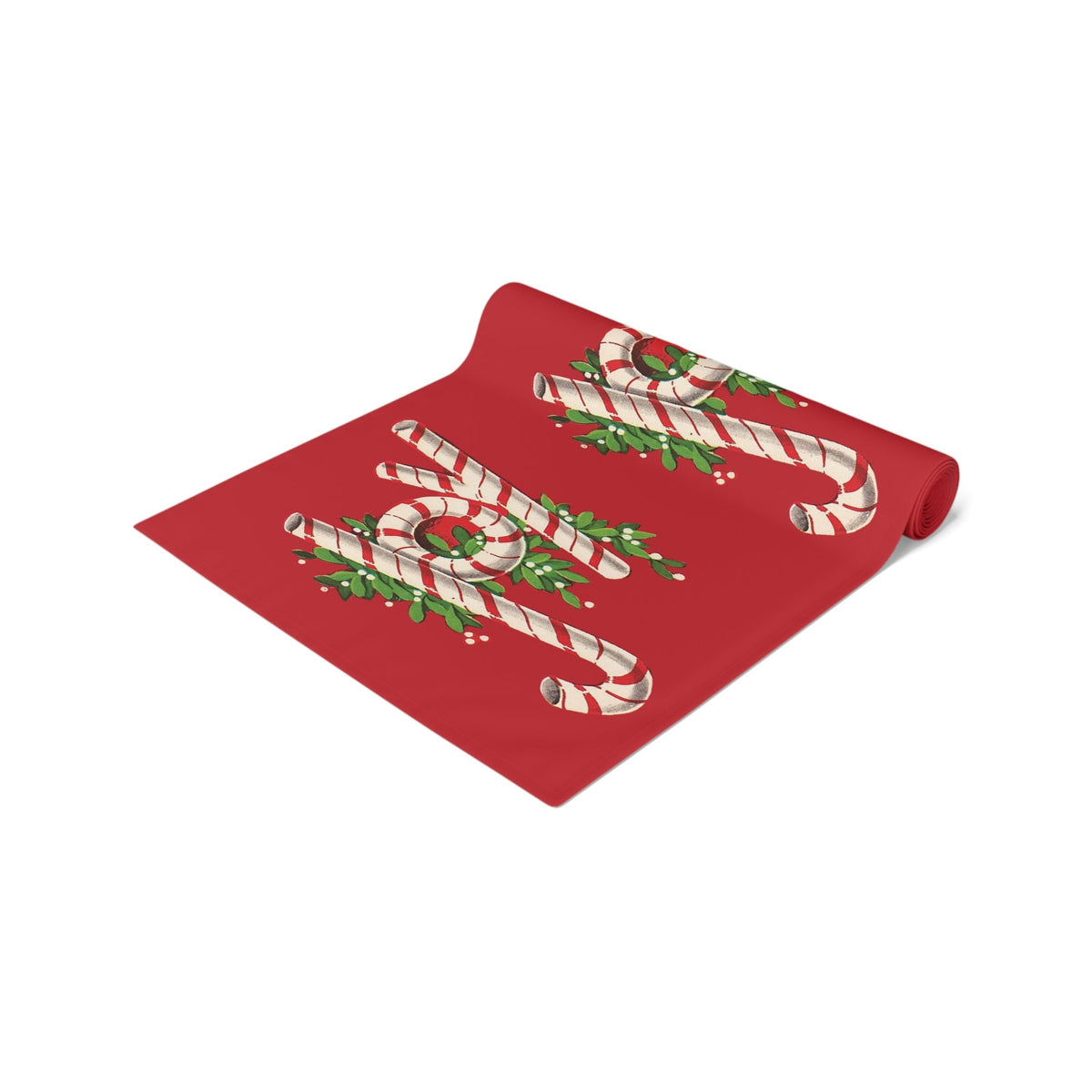 Joy Candy Canes Retro Christmas Table Runner Polyester Fabric Linen Cloth Unique Cozy Cute Midcentury Vintage Dining Kitchen Decor