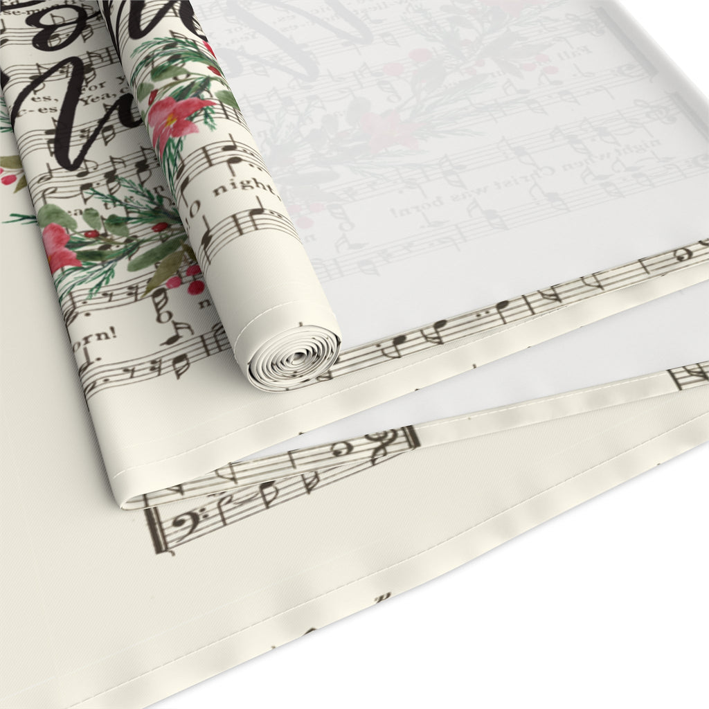 O Holy Night Wreath Retro Sheet Music Christmas Cotton Poly Table Runner