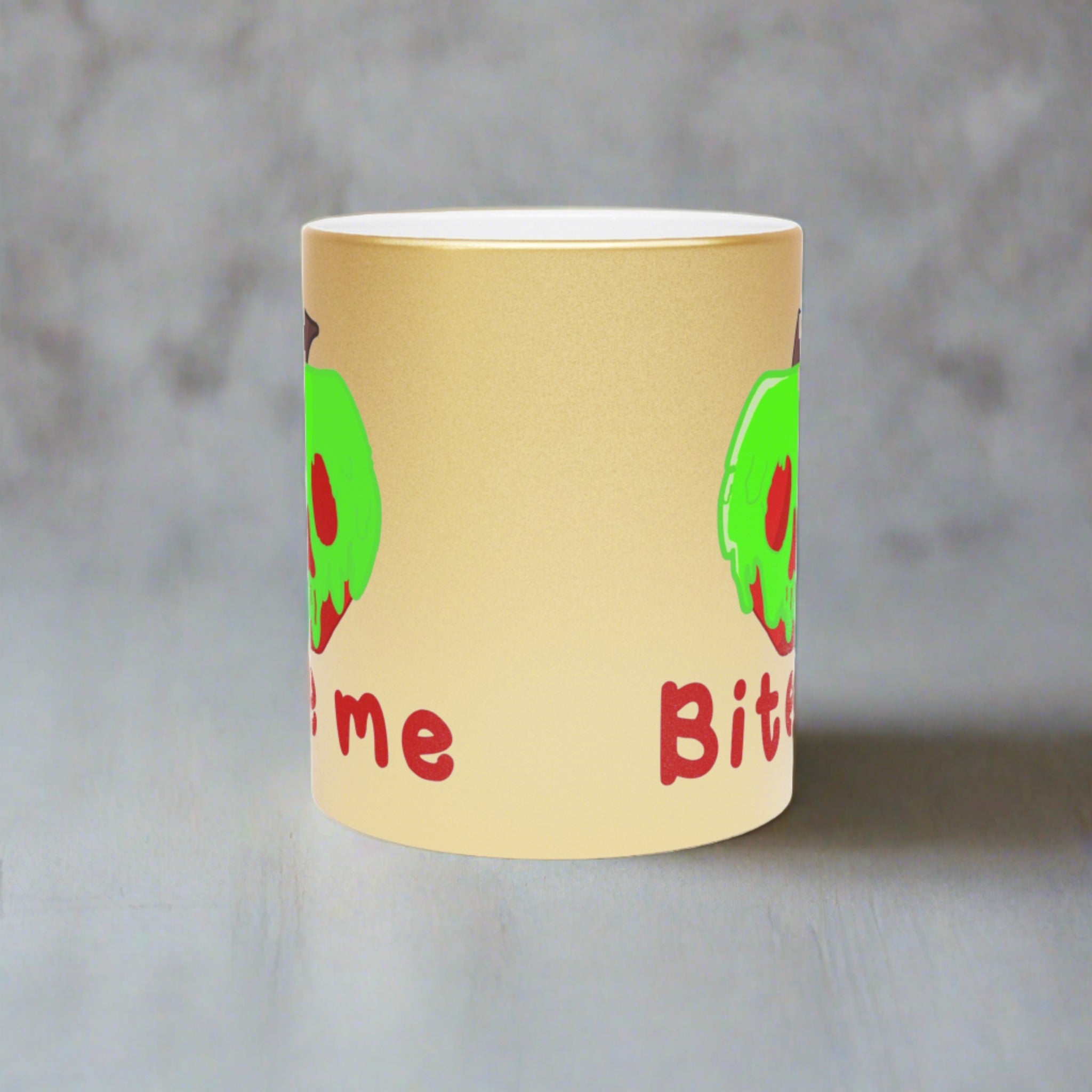 Bite Me Snow White Evil Queen Poison Apple Halloween Gold Metallic Mug