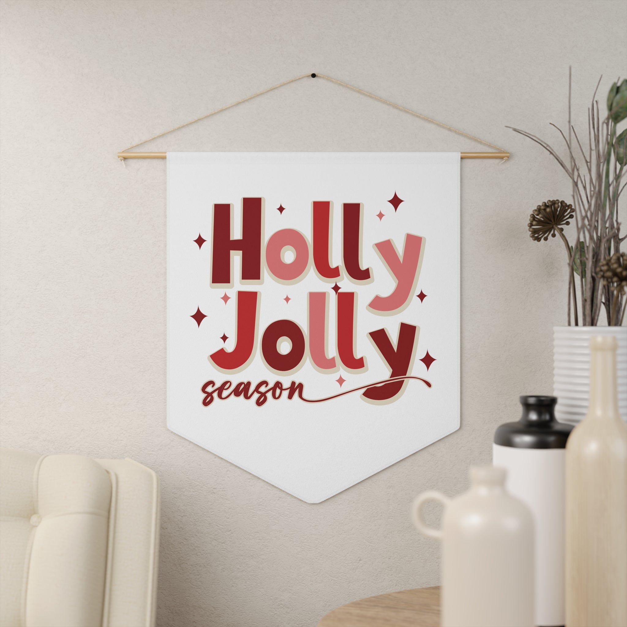 Holly Jolly Season Christmas Print Wall Hanging Banner Flag