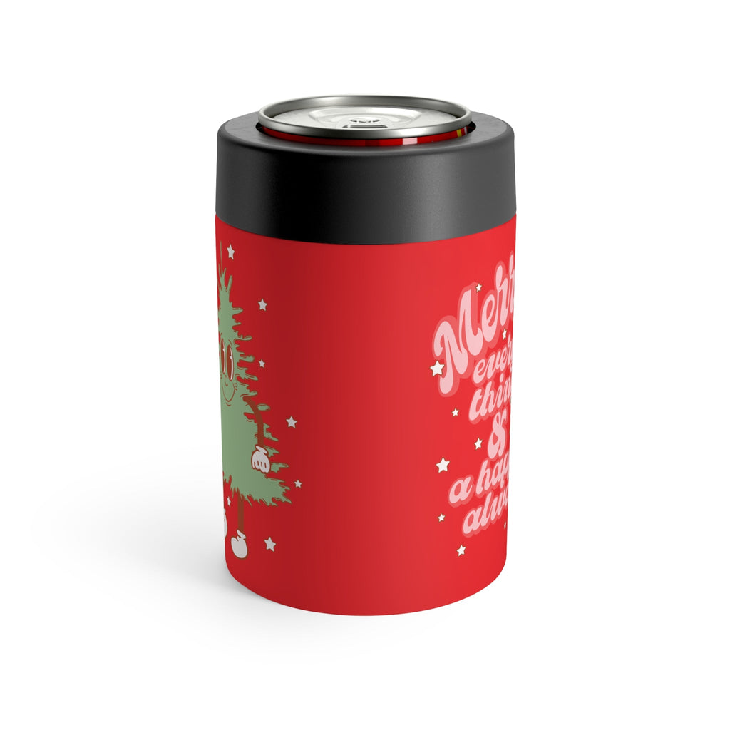 Merry Everything And Happy Always Cute Christmas Tree Retro Style Christmas Stainless Steel Can Holder