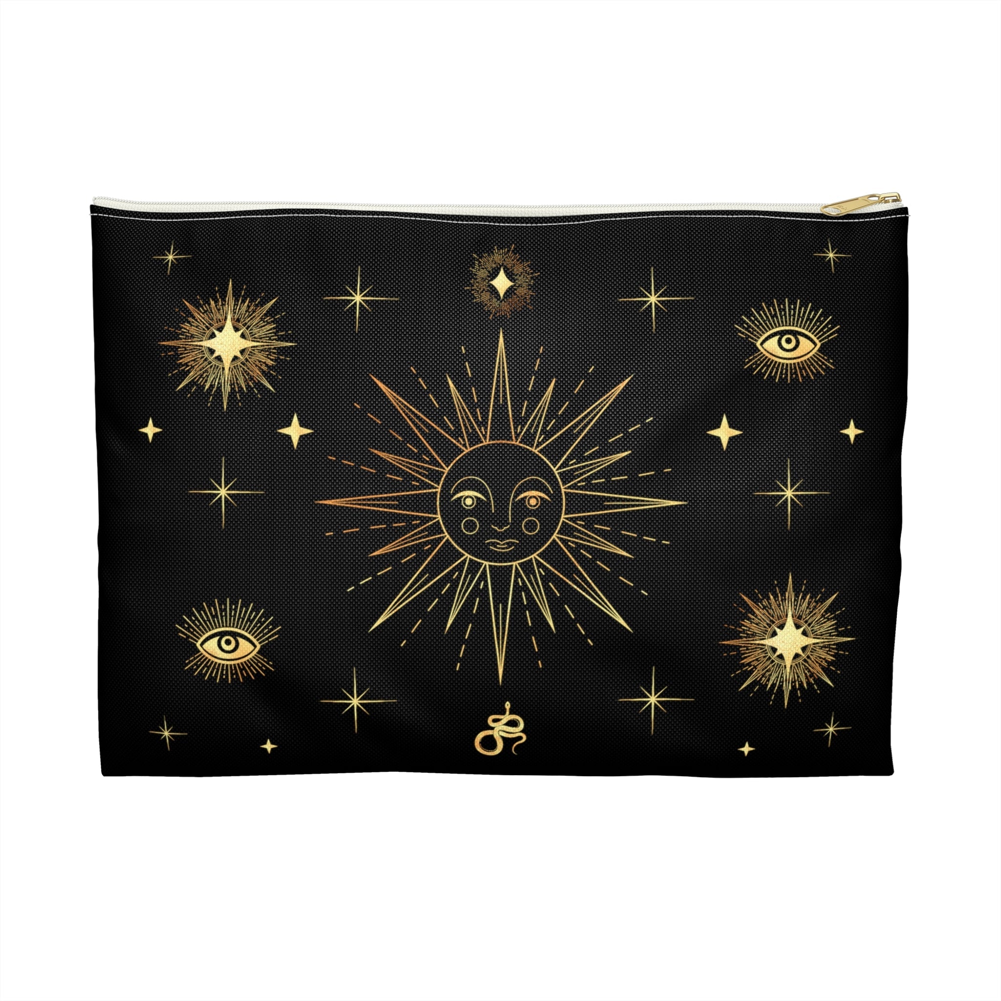 Celestial Gold Sun Stars Print Polyester Accessory Pouch Travel Bag