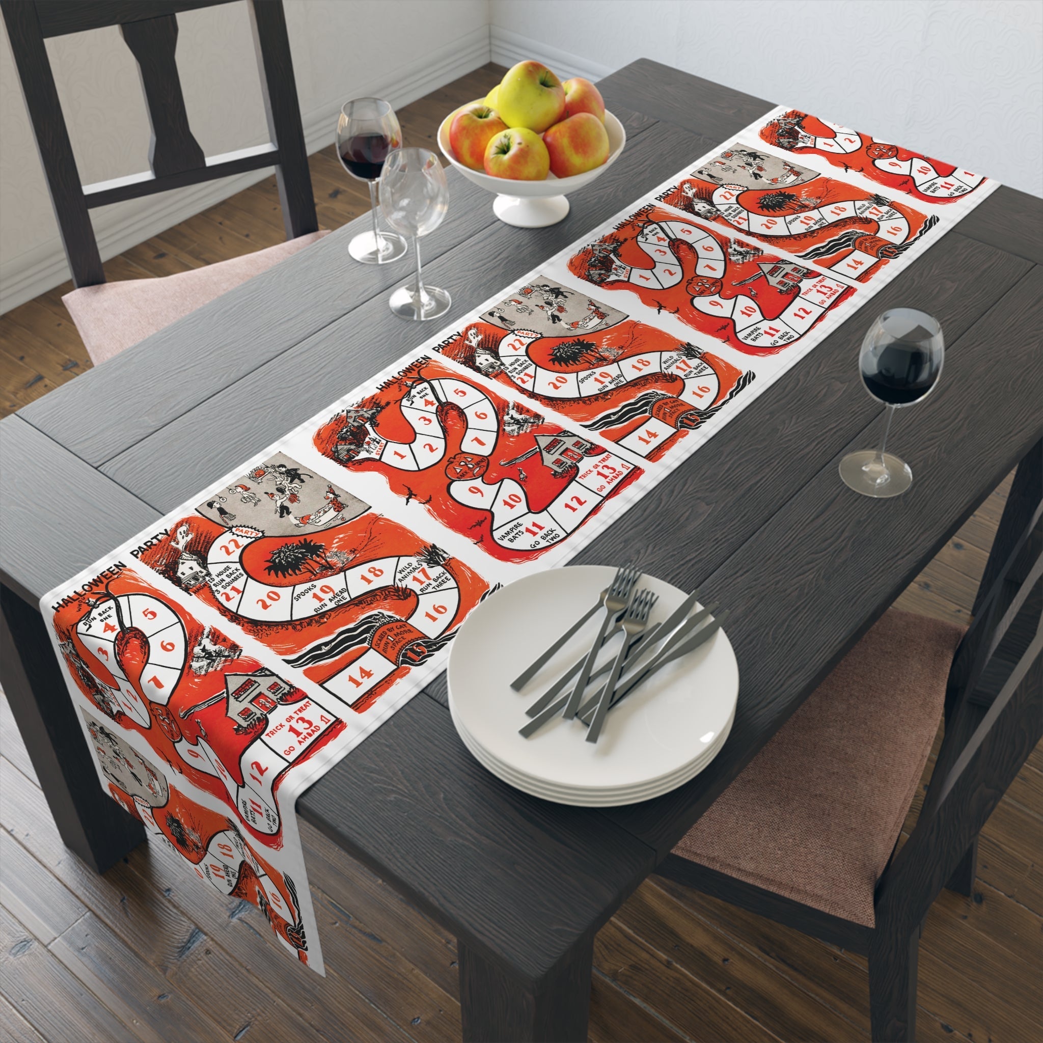 Halloween Board Game Retro Halloween Print Fall Autumn Decor Cotton Poly Table Runner