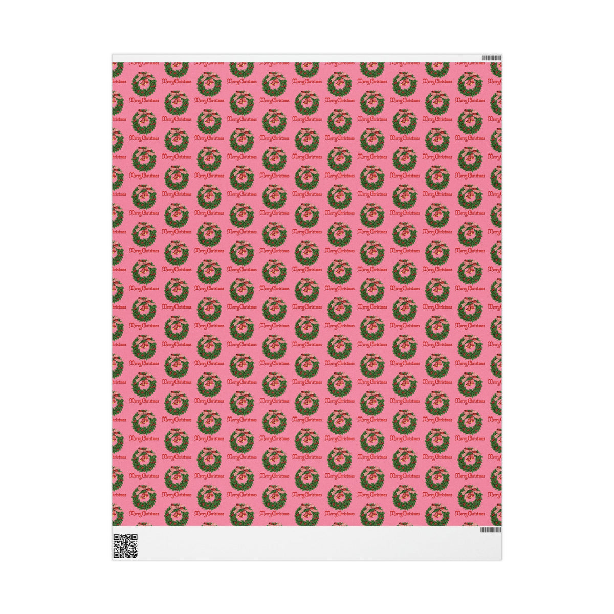 Merry Christmas Wreath Pink Retro Christmas Print Holiday Gift Wrap Paper - Glossy Or Matte