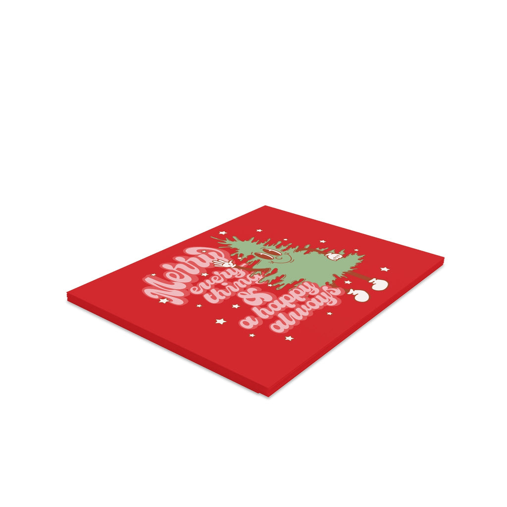 Merry Everything And Happy Always Christmas Tree Retro Style Matte Greeting Cards (8, 16, and 24 pcs)
