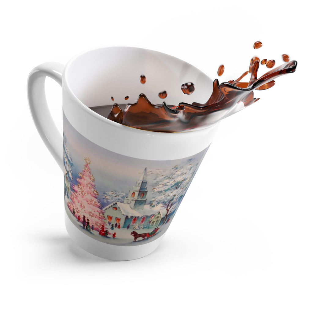 Christmas Village Pink Christmas Tree Retro Christmas Print Latte Coffee Mug