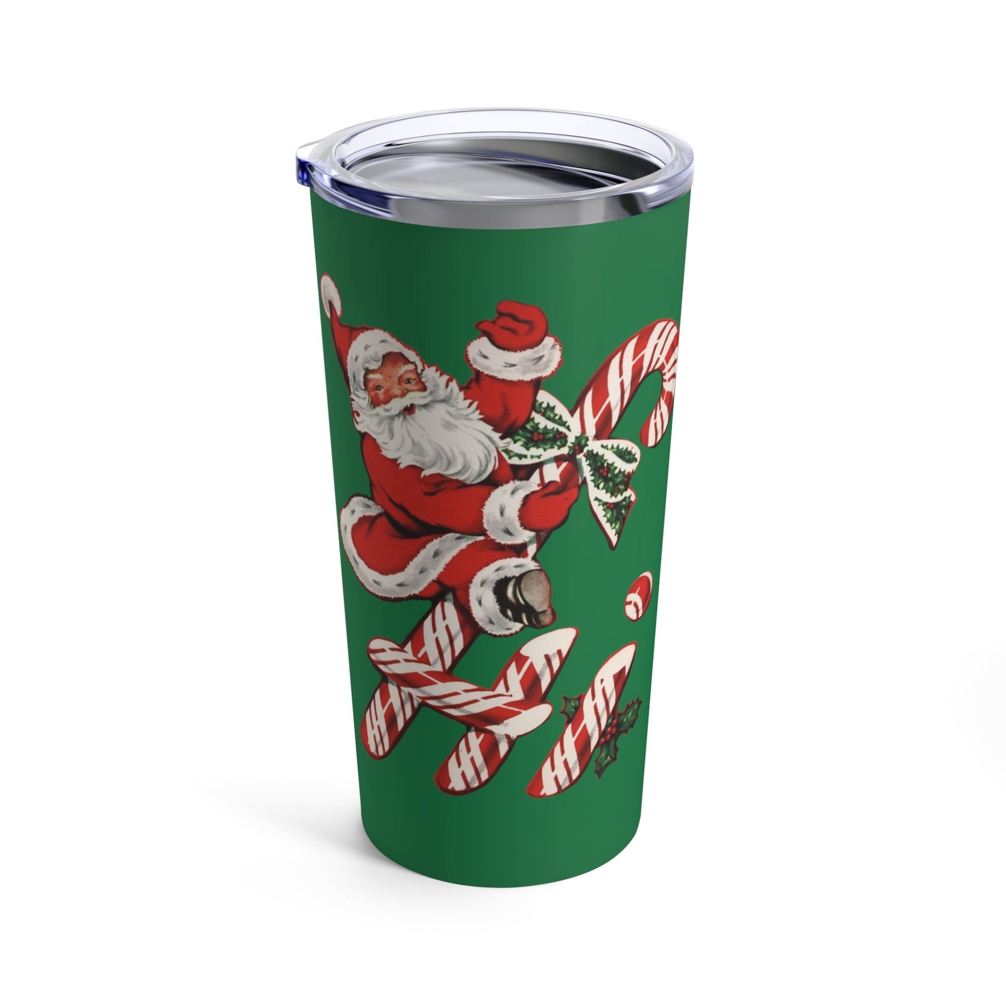 Hi Santa Candy Cane Retro Christmas Green Print Stainless Steel Tumbler 20oz