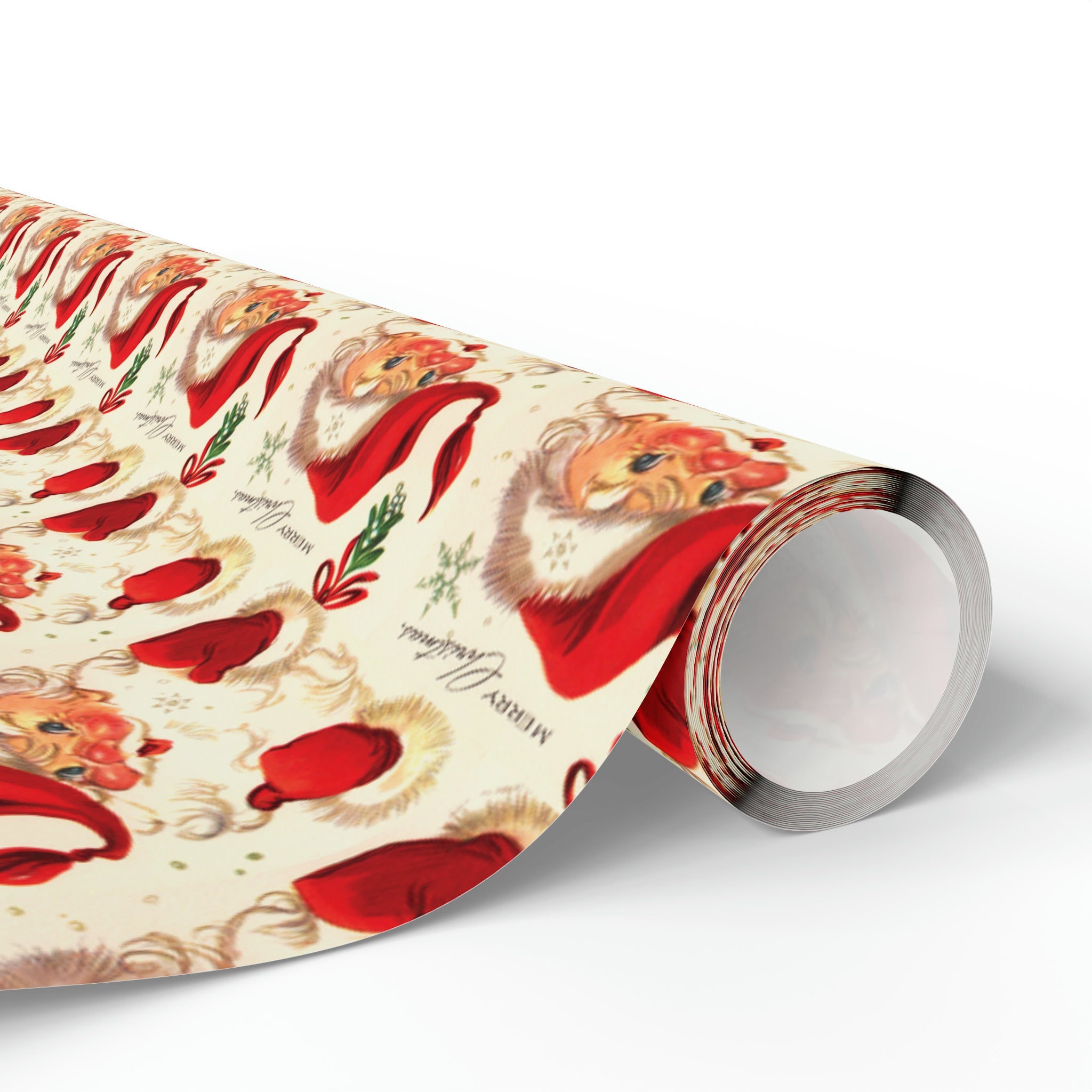 Merry Christmas Santa Under The Mistletoe Mid Century Retro Christmas Print Holiday Gift Wrap Paper - Glossy Or Matte