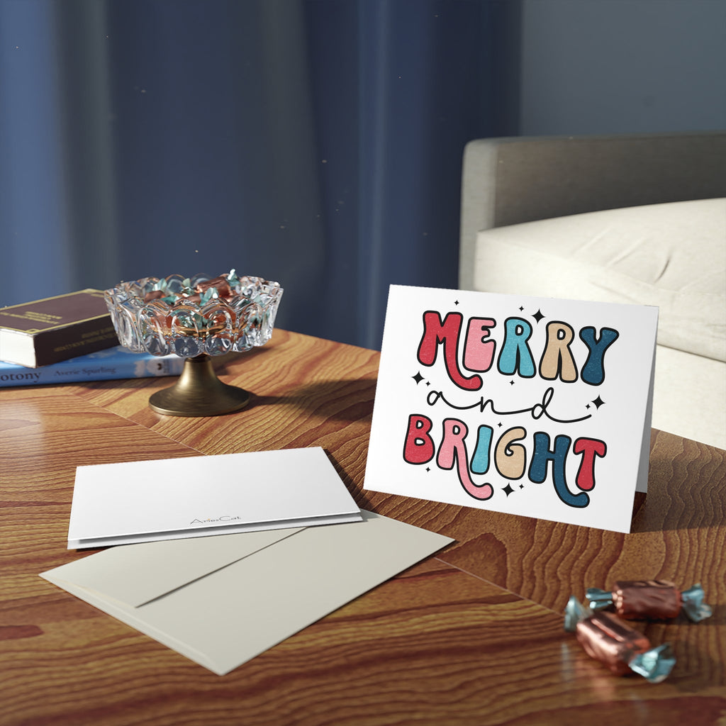 Merry And Bright Christmas Print Matte Greeting Cards (8, 16, and 24 pcs)