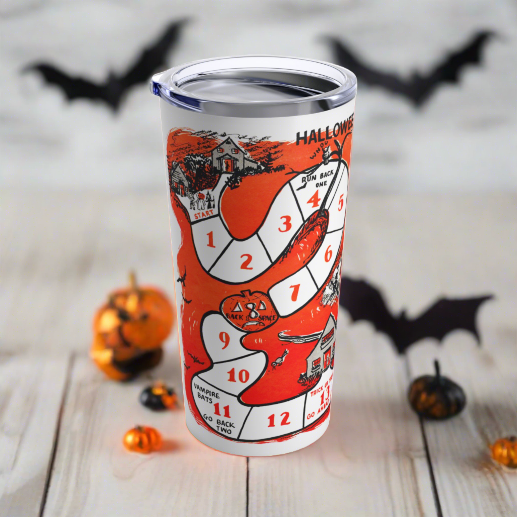Halloween Party Board Game Retro Halloween Print Stainless Steel Tumbler 20oz