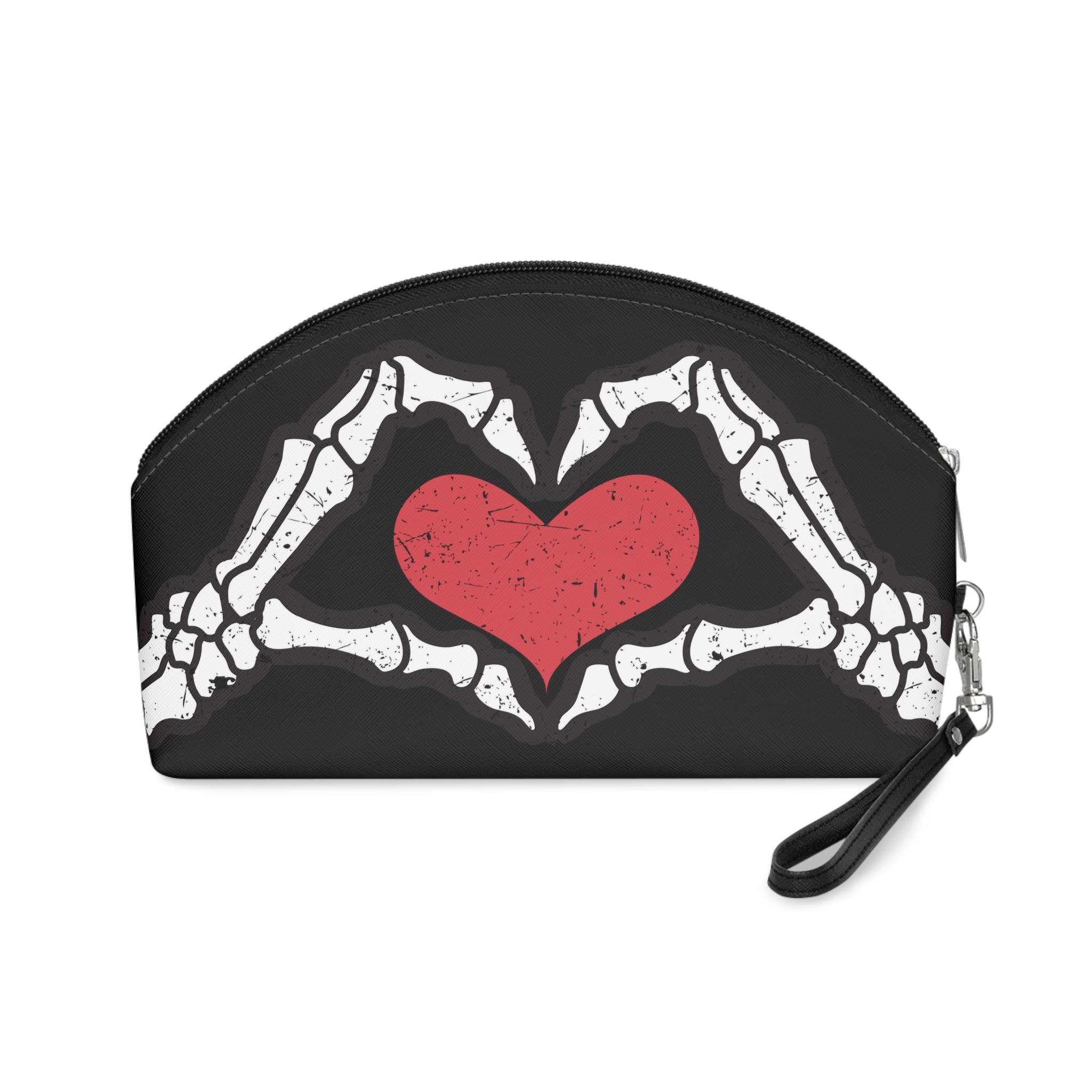 Skeleton Heart Hands Black Halloween Travel Cosmetic Makeup Bag