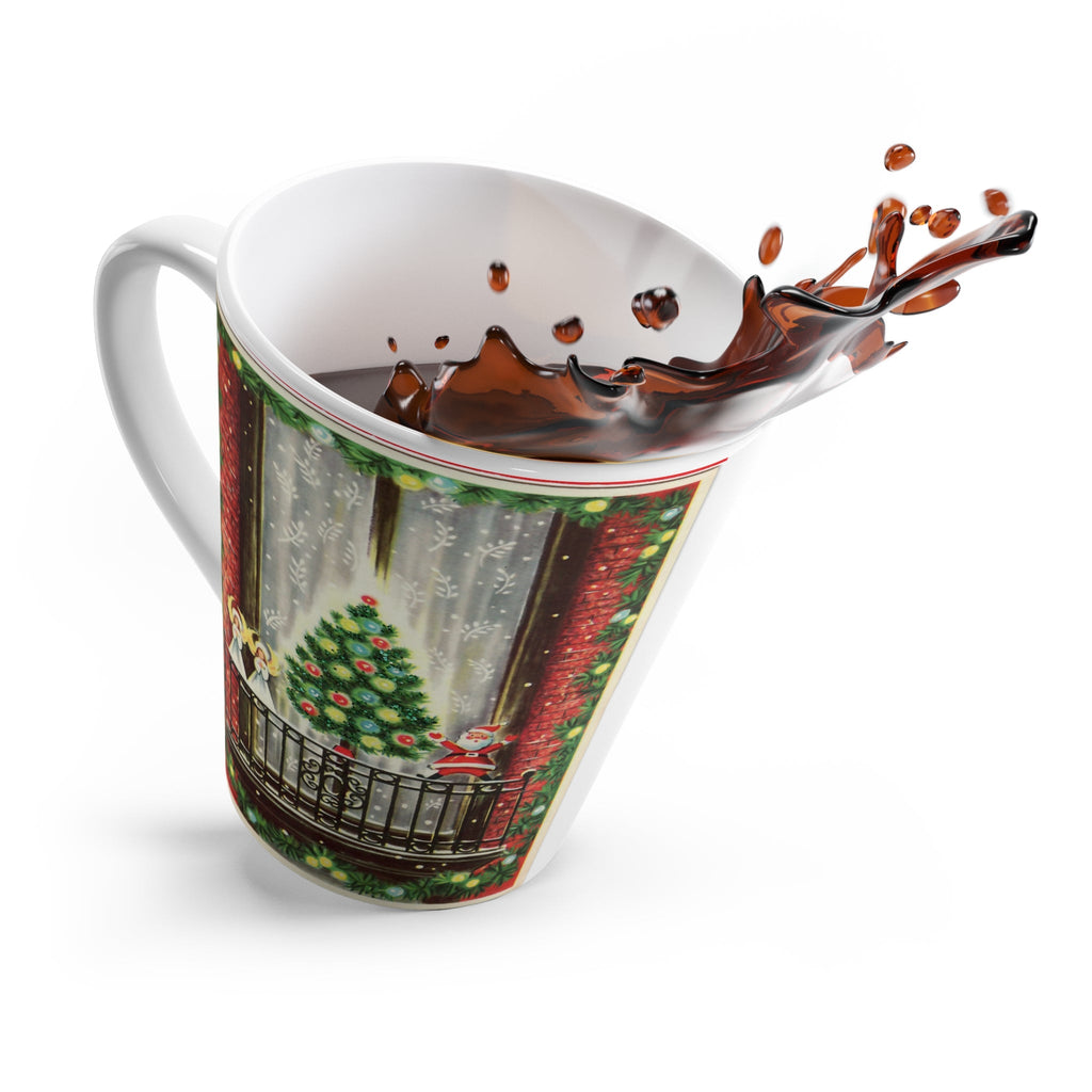 Christmas City Window Decorations Santa Christmas Tree Angels Mid Century Retro Christmas Print Latte Coffee Mug