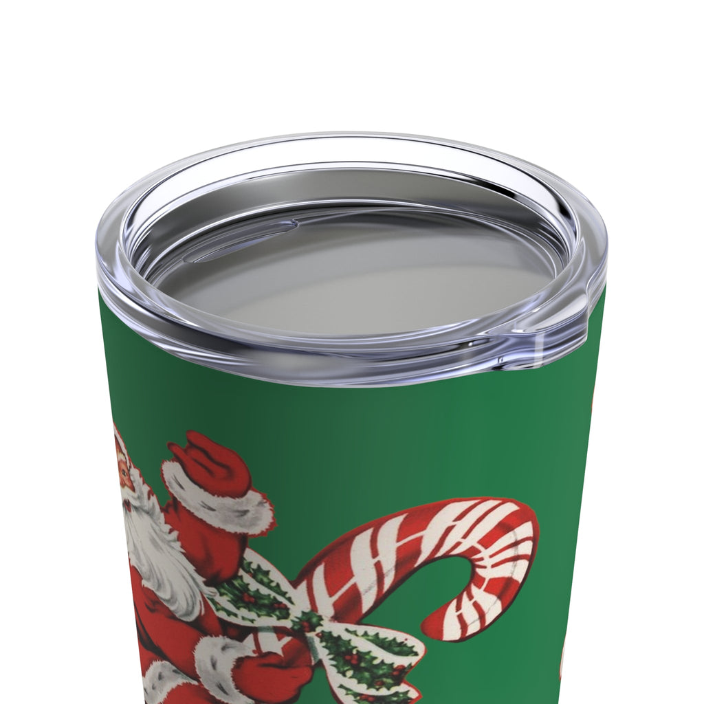 Hi Santa Candy Cane Retro Christmas Green Print Stainless Steel Tumbler 20oz