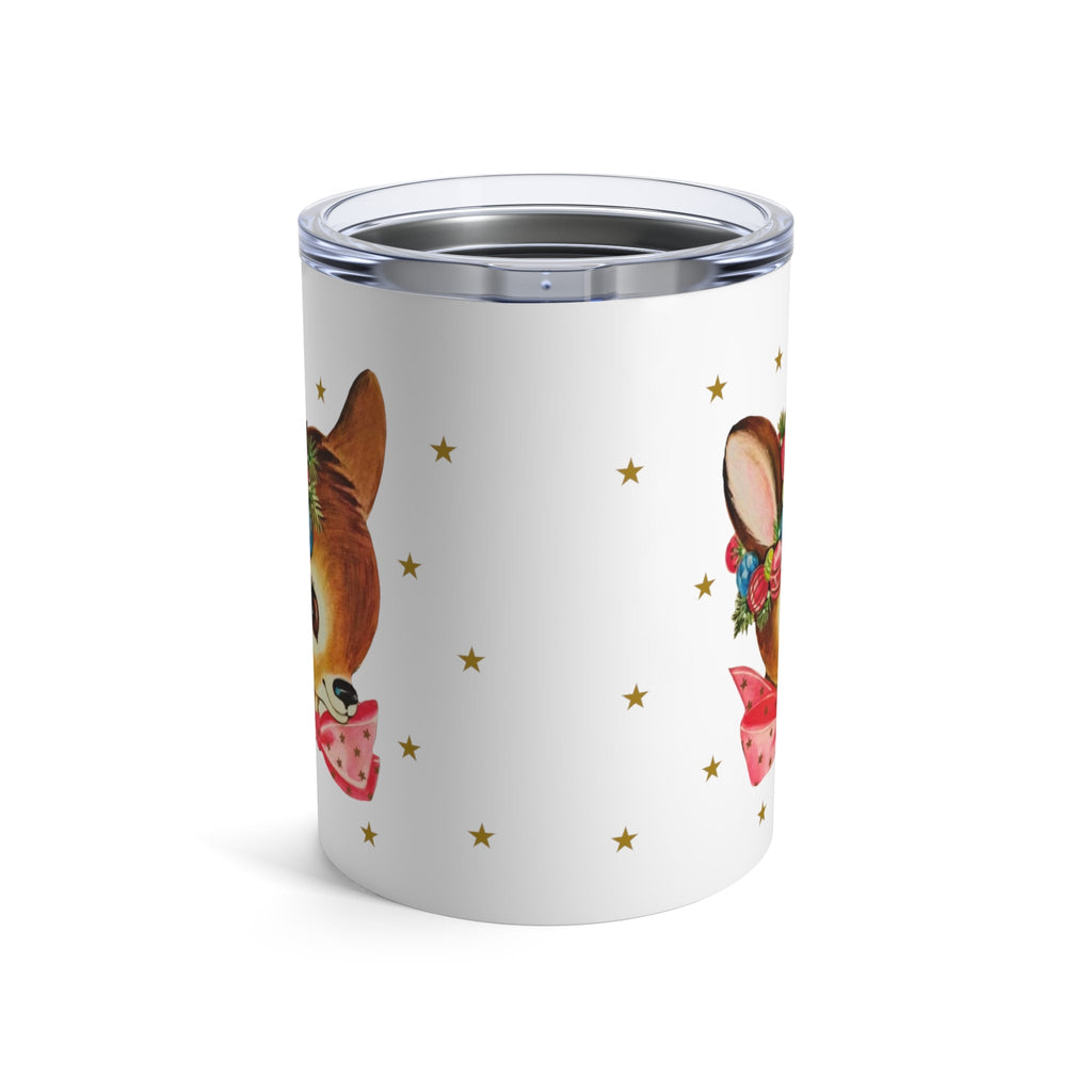 Reindeer Gold Stars Retro Christmas Print Stainless Steel Tumbler 10oz