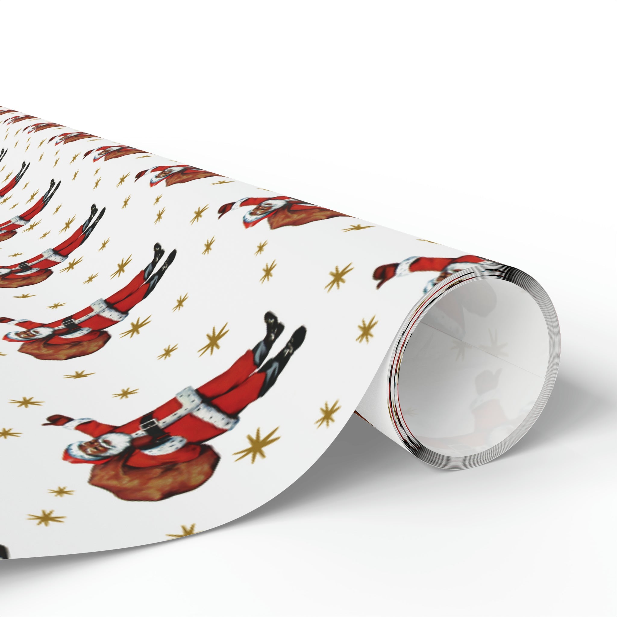 Santa Gold Stars Mid Century Retro Christmas Print Holiday Gift Wrap Paper - Glossy Or Matte