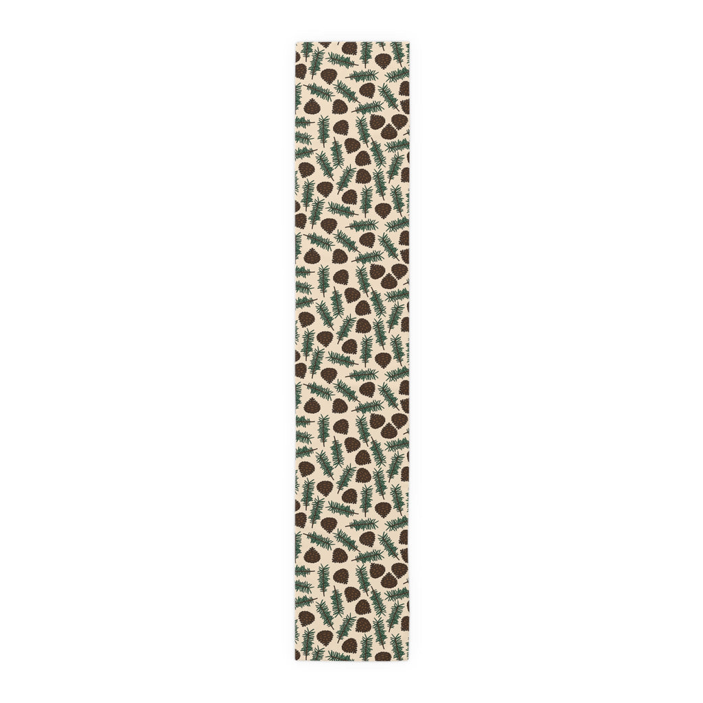 Pinecones With Sprigs Of Pine Cute Winter Christmas Print Home Decor Cotton Poly Table Runner