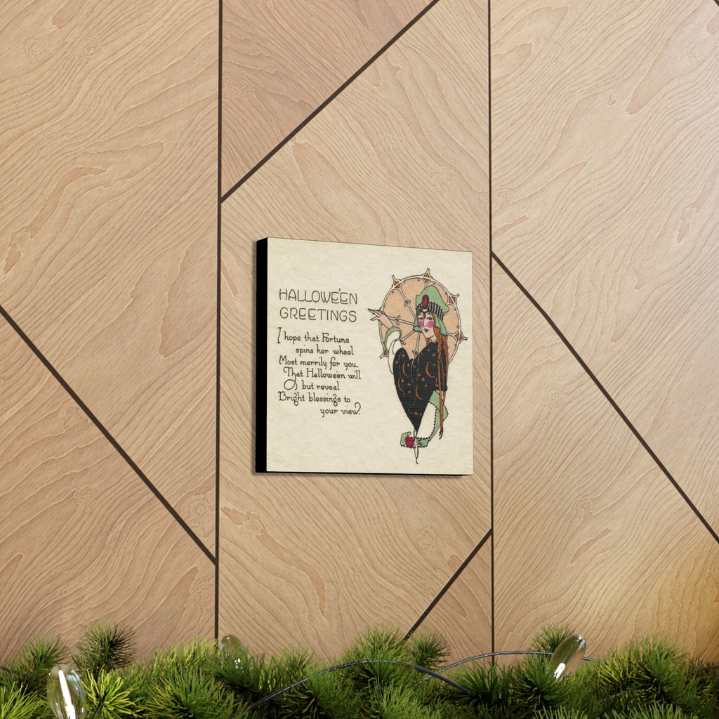 Halloween Greetings Victorian Witch Celestial Woman Halloween Decor Print Canvas Gallery Wrap