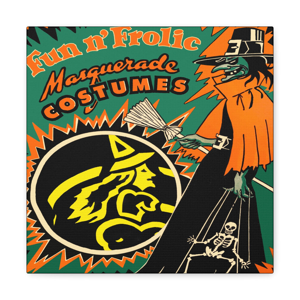 Fun N' Frolic Masquerade Costume Green Witch Halloween Retro Print Canvas Gallery Wraps