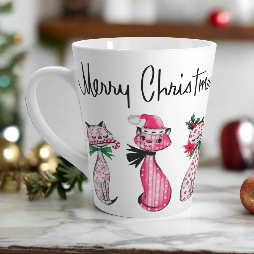 Merry Christmas Cats Midcentury Retro Latte Coffee Mug