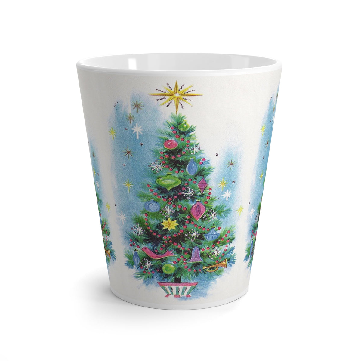Christmas Trees Mid Century Retro Christmas Print Latte Coffee Mug