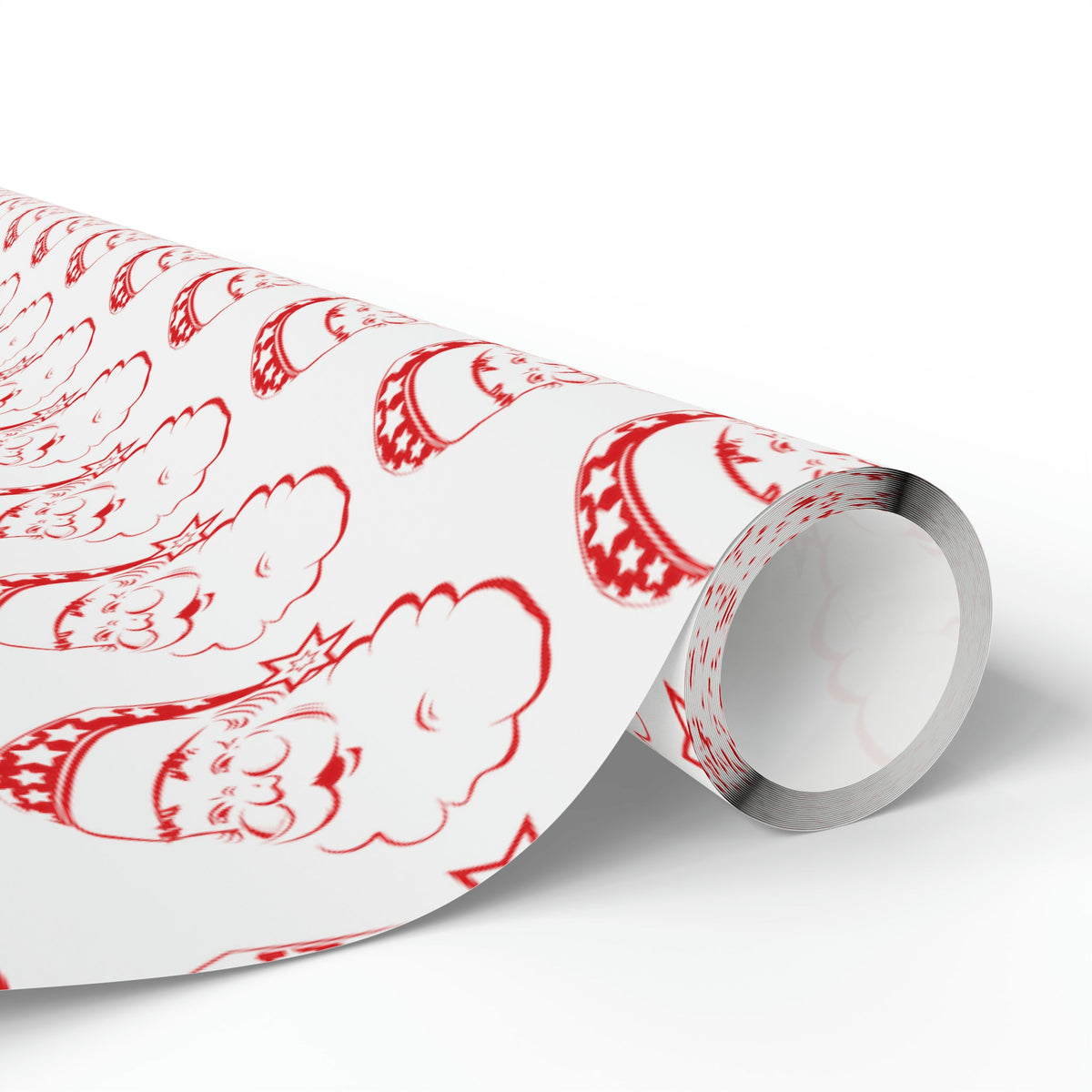 Red Santa Mid Century Retro Christmas Print Holiday Gift Wrap Paper - Glossy Or Matte