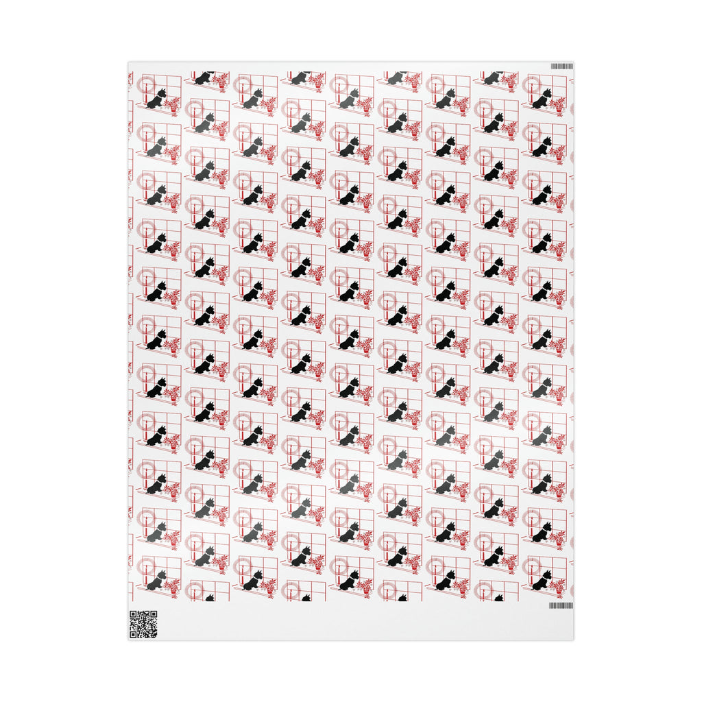 Black Scottie In Window With Candle And Poinsettias Mid Century Retro Christmas Print Holiday Gift Wrap Paper - Glossy Or Matte