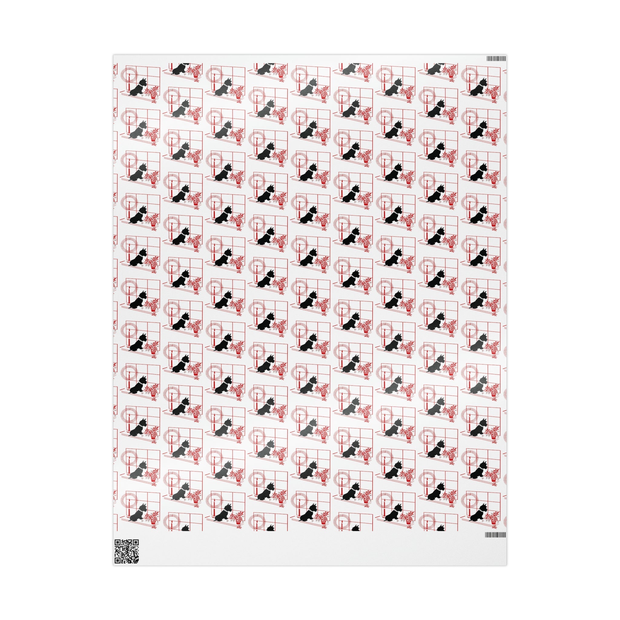 Black Scottie In Window With Candle And Poinsettias Mid Century Retro Christmas Print Holiday Gift Wrap Paper - Glossy Or Matte
