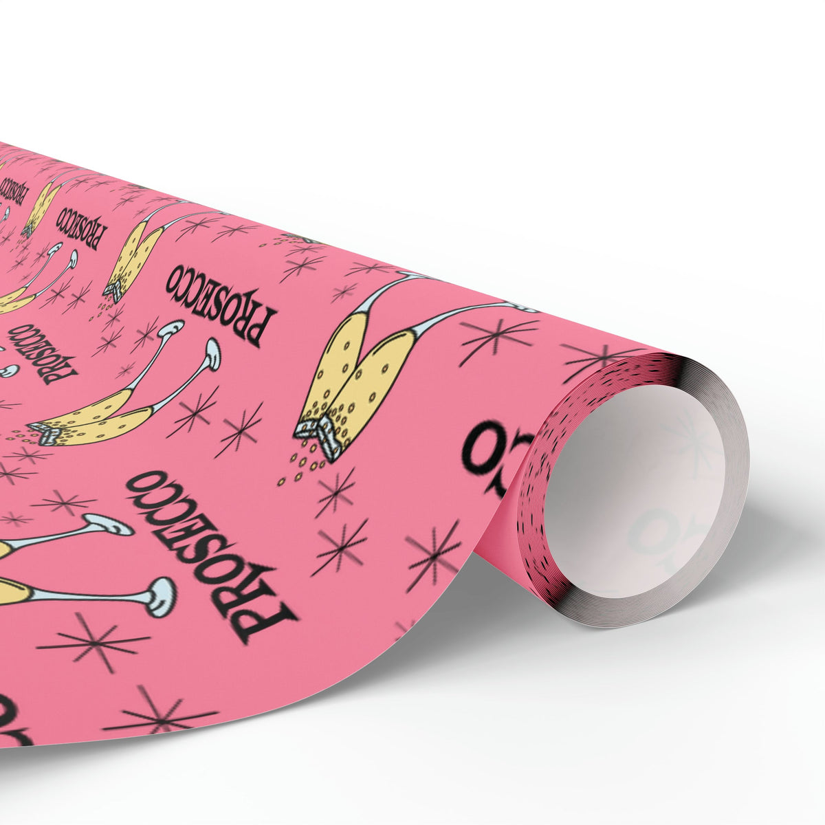Prosecco Brunch Pink Atomic Retro Style Holiday Gift Wrap Paper - Glossy Or Matte