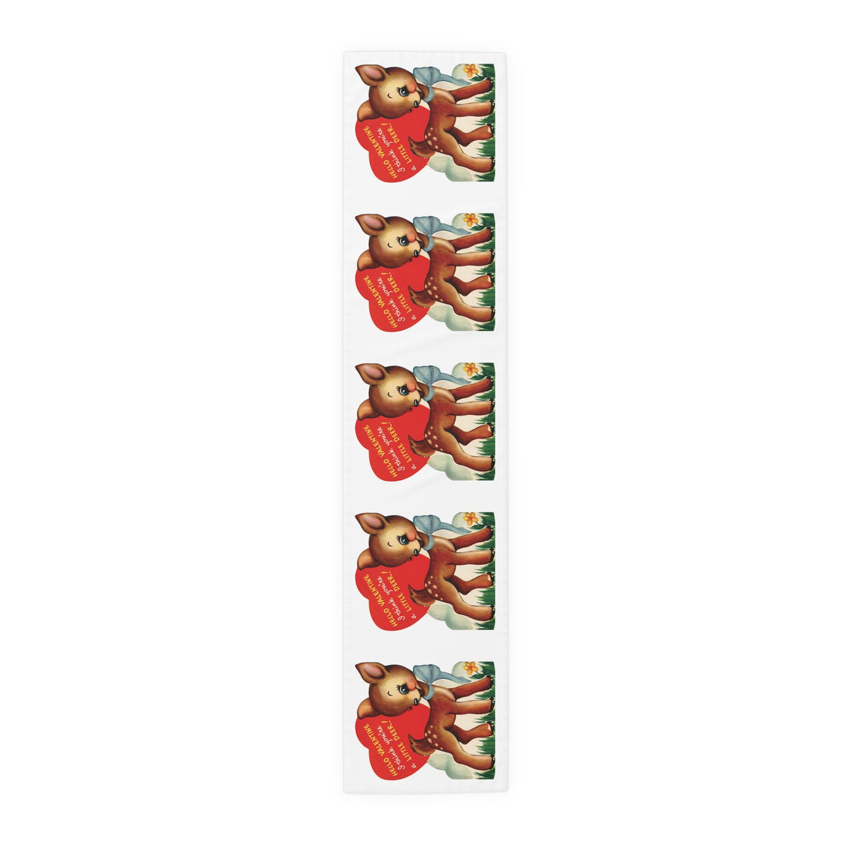 Retro Deer Valentine Table Runner - Adorable Print in Natural Cotton or Quick-Dry Polyester - 16"x72" or 16"x90" Sizes