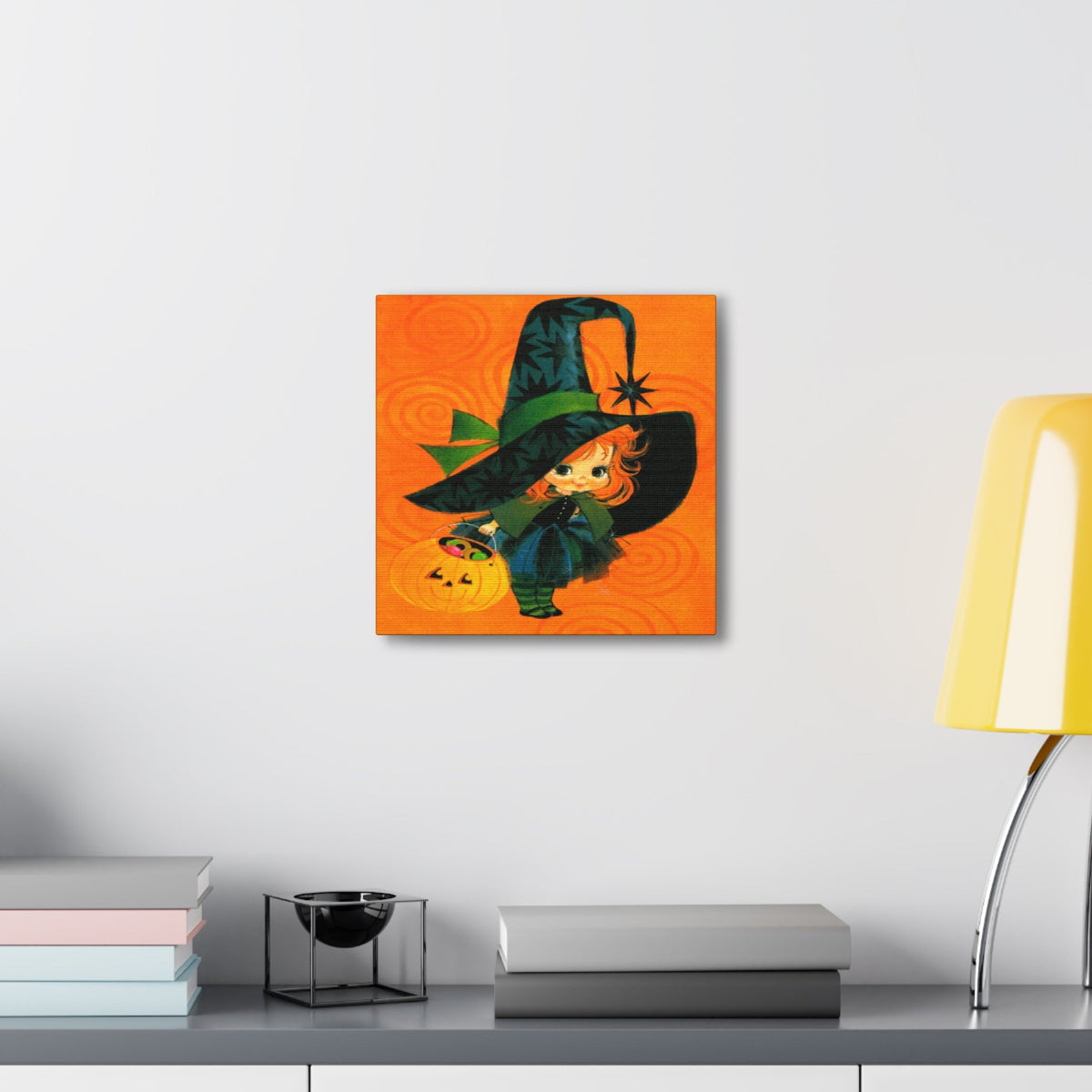 Cute Orange Witch Mod Retro Halloween Decor Print Canvas Gallery Wrap