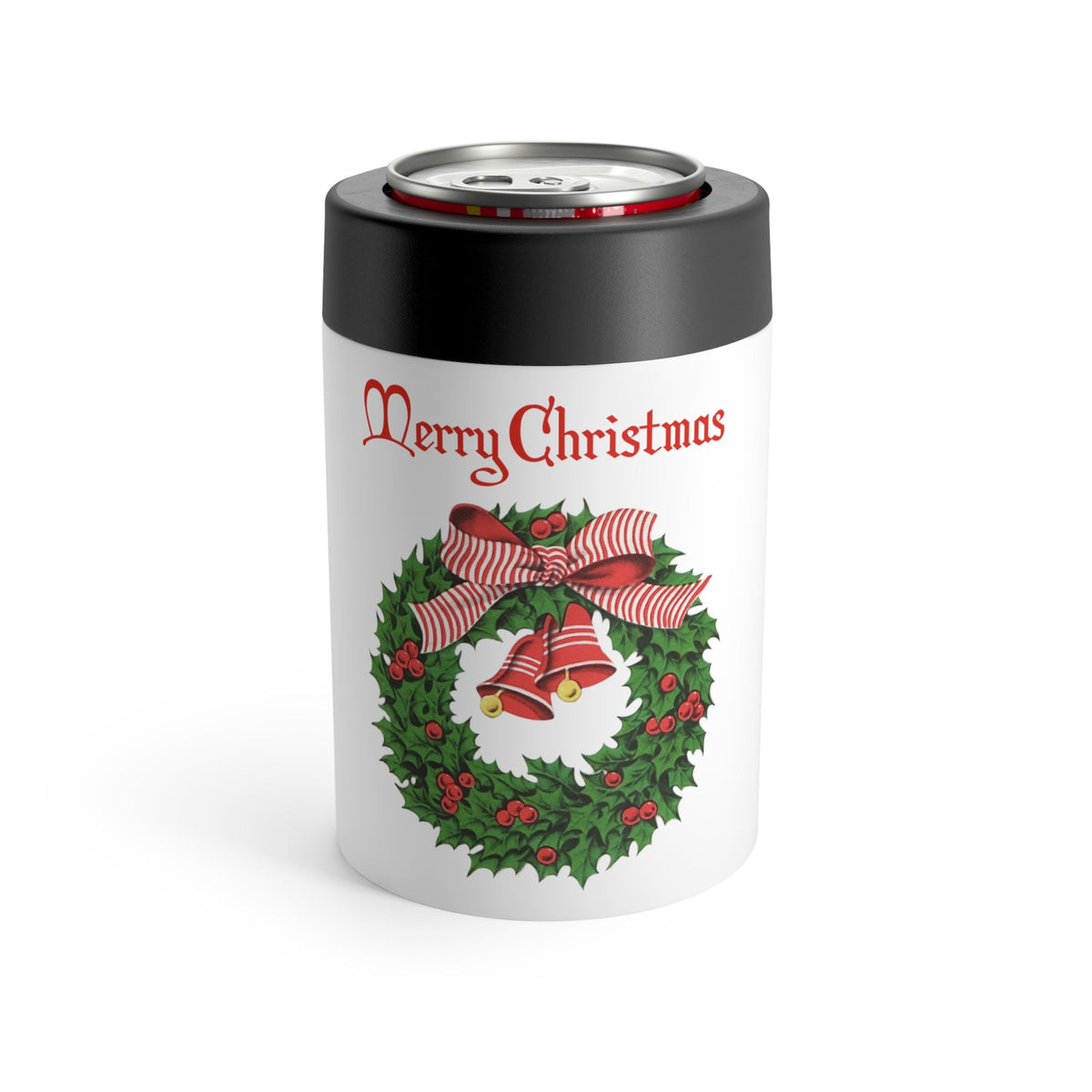 Merry Christmas Wreath Retro Christmas Print Stainless Steel Can Holder