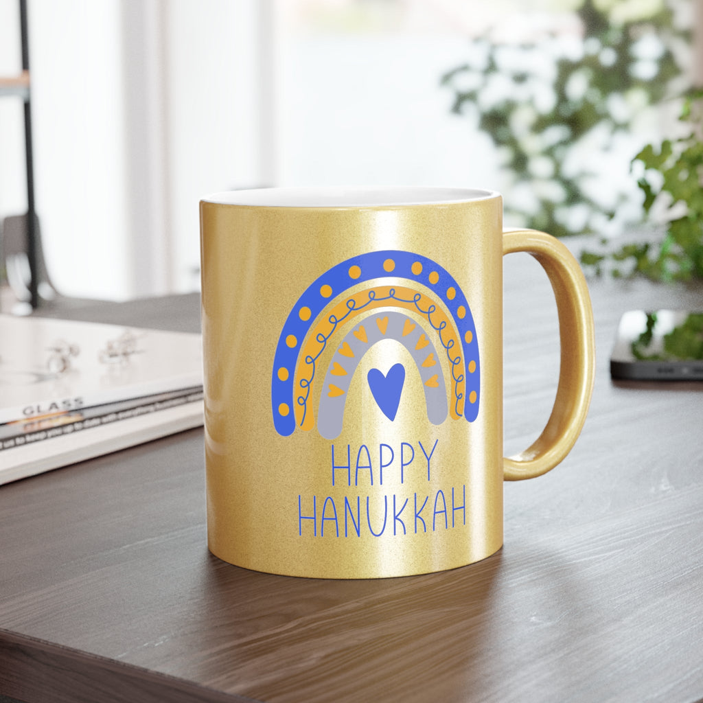Happy Hanukkah Boho Rainbow Gold Metallic Mug