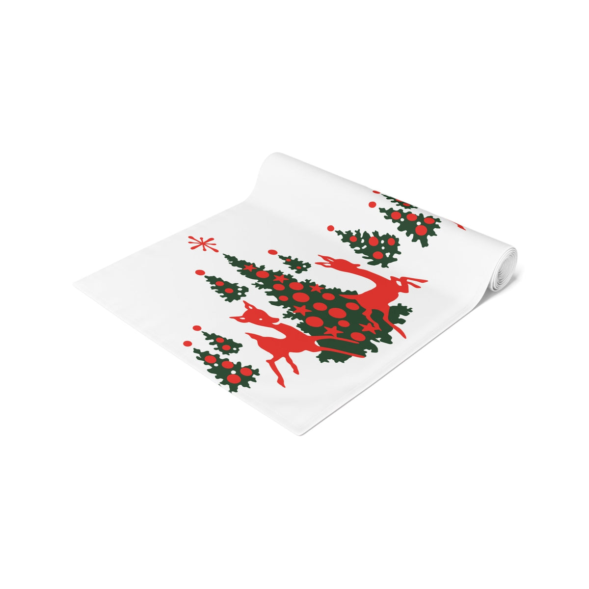 Red Reindeer Christmas Trees Midcentury Retro Polyester Table Runner