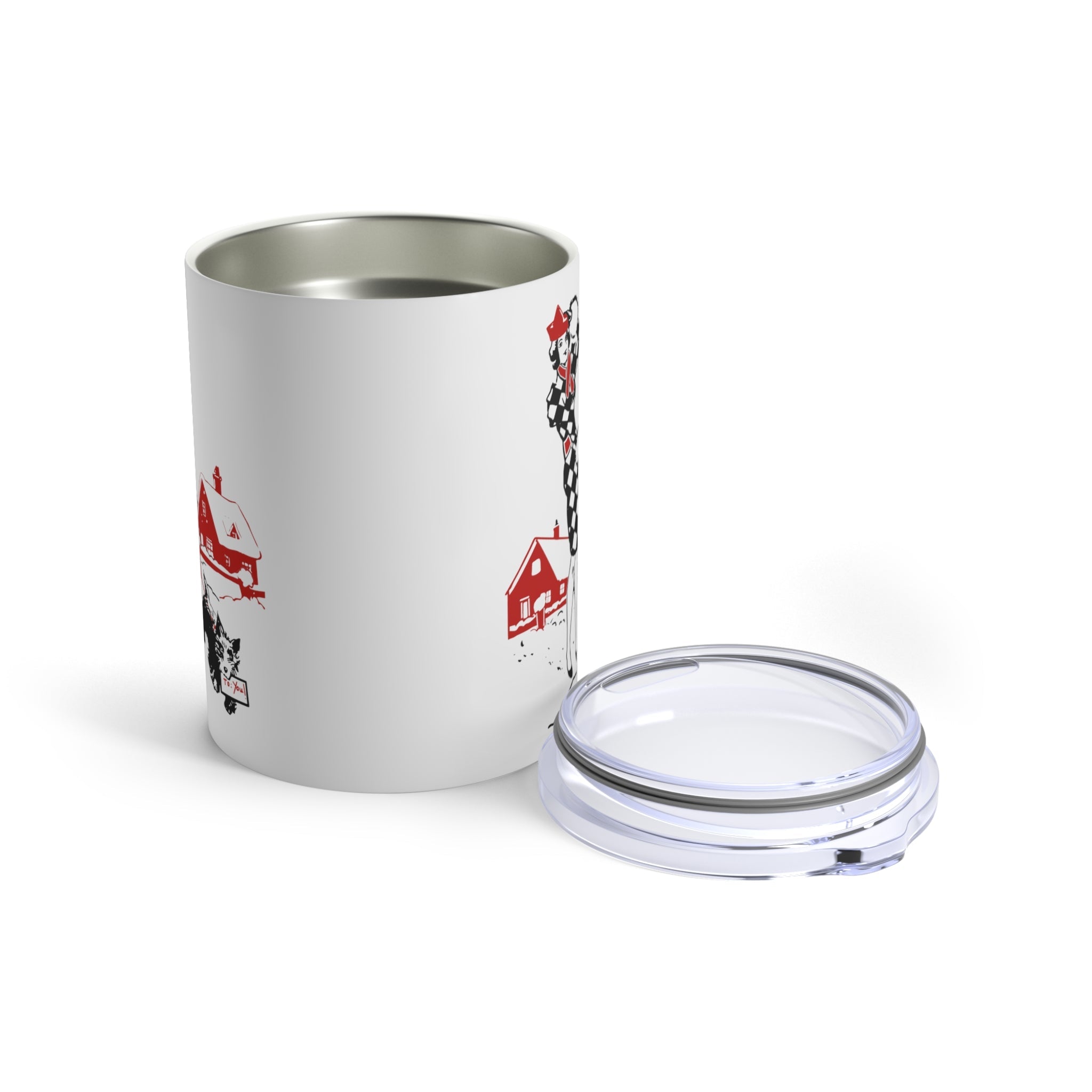 Lady With Black Scottie Mid Century Retro Christmas Print Stainless Steel Tumbler 10oz