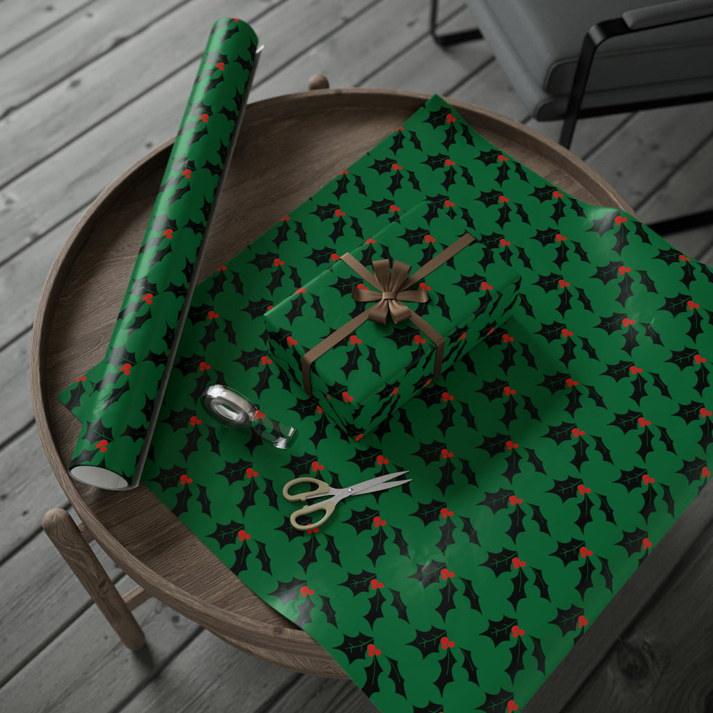 Christmas Holly Mid Century Retro Christmas Print Holiday Gift Wrap Paper - Glossy Or Matte