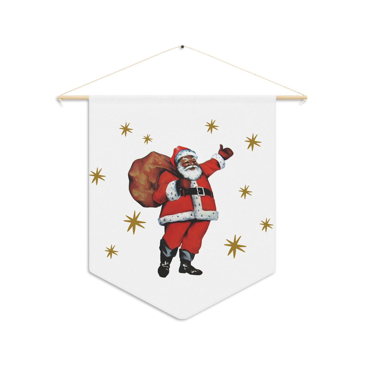 Santa Gold Stars Retro Christmas Print Wall Hanging Banner Flag