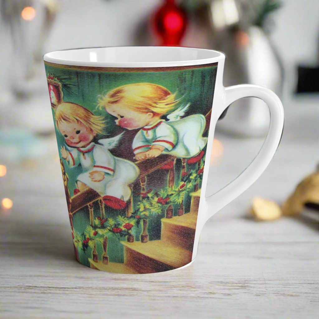 Little Christmas Angels Mid Century Retro Latte Coffee Mug