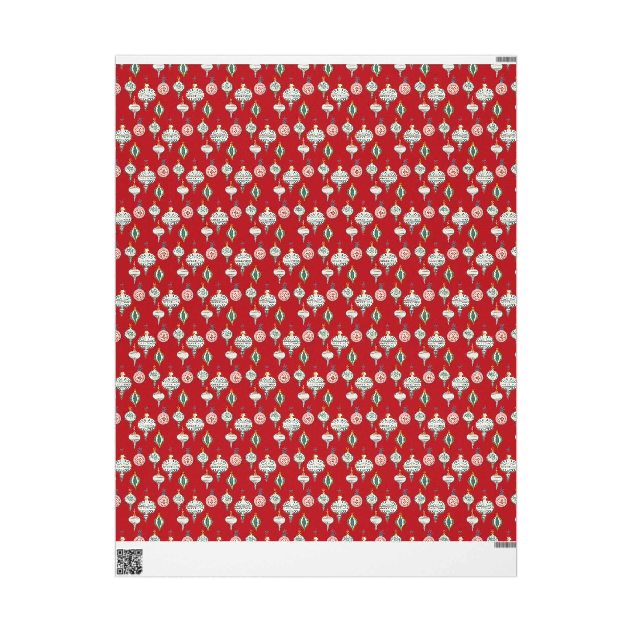 Greetings Christmas Ornaments Red Retro Christmas Style Gift Wrap Paper - Glossy Or Matte